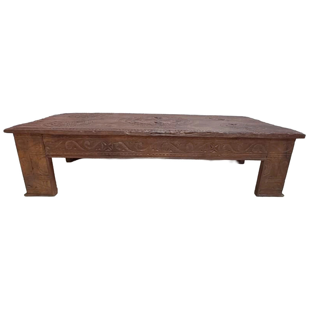 Tavolino in legno artigianale marrone 150x74x37h cm