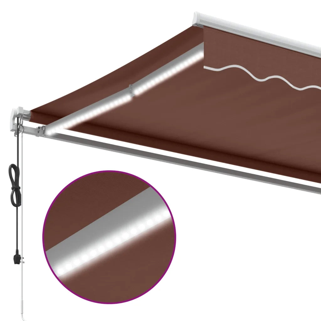 vidaXL Tenda da Sole Retrattile Automatica con LED Marrone 600x350 cm