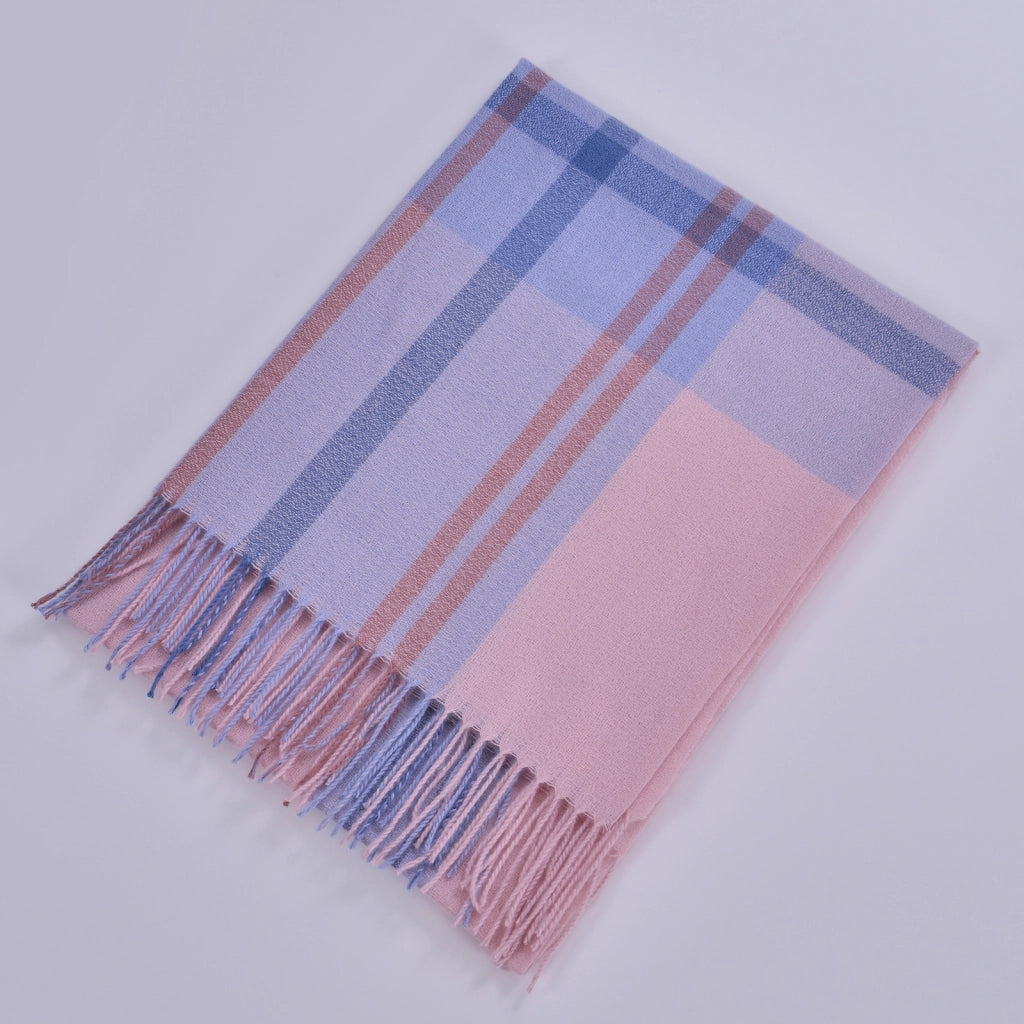 Sciarpa da donna double-face con nappe, stile classico, fantasia a quadri colorata, sciarpa calda