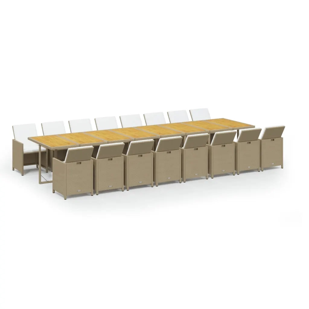 Set da Pranzo per Giardino 17pz con Cuscini in Polyrattan Beige cod mxl 35995