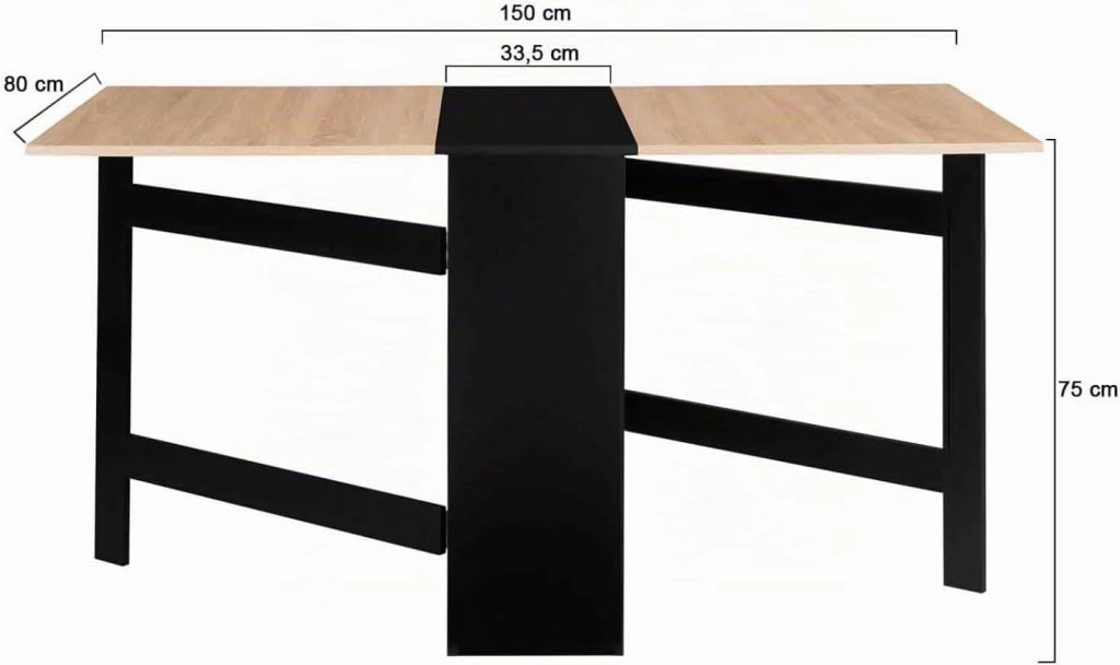 EDI Consolle pieghevole per 2-6 persone con contenitore in legno nero e piano in faggio 150 x 80 cm