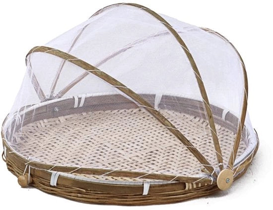 Servere da cibo in bambù - Mandolina da cibo rotonda con coperchio - 35 cm - Sostenibile e stile - Adatta per frutta e...