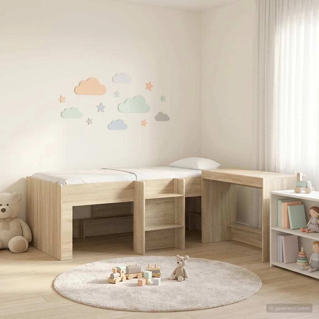 Letto alto per bambini con scrivania 2 pz Rovere Sonoma 3423472
