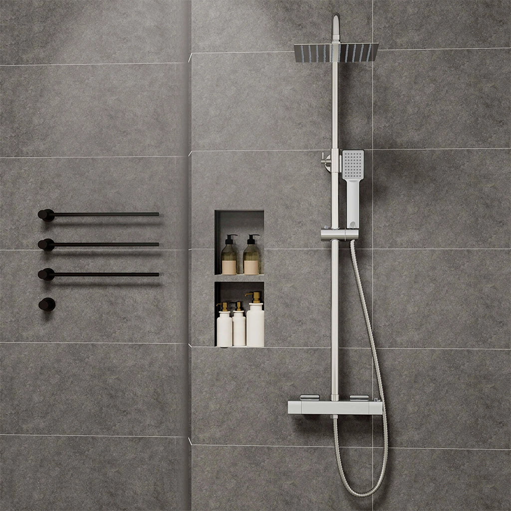 Colonne doccia cromo, soffione doccia quadrato 20x20cm acciaio inox, saliscendi doccia tondo regolabile 72-120cm