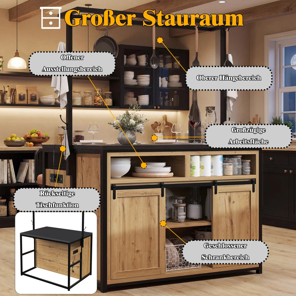 ARMADIO CUCINA 107x62x183 cm Legno e metallo, con prese e USB