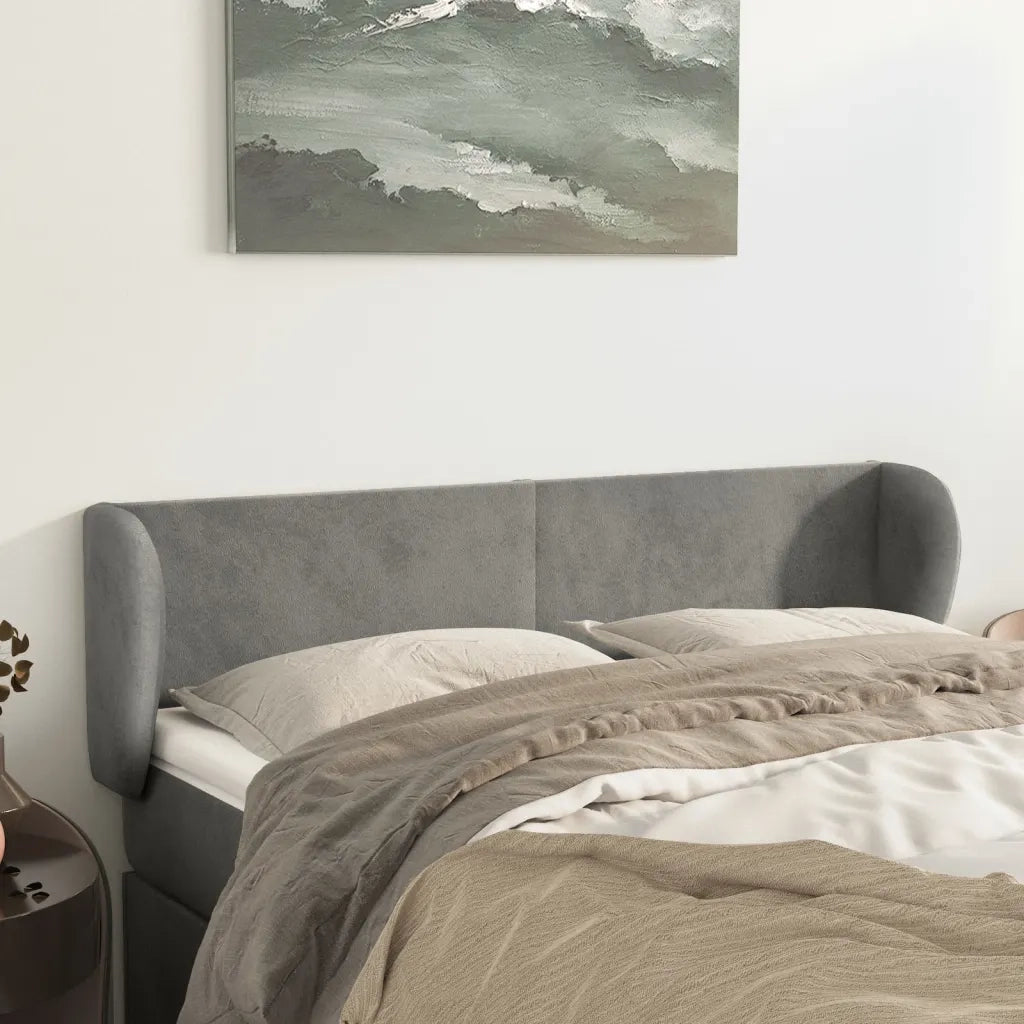 Testiera | Testata ad Orecchio Grigio Chiaro 147x23x78/88 cm in Velluto