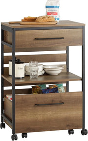 Carrello da Servizio - Trolley Cucina su Ruote - Bar Car - Stile Vintage - Deposito Rimovibile - Mobilità Facile - Ruote Chiuse - 60 cm x 90 cm x 45 cm