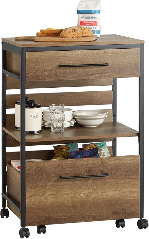 Carrello da Servizio - Trolley Cucina su Ruote - Bar Car - Stile Vintage - Deposito Rimovibile - Mobilità Facile - Ruote Chiuse - 60 cm x 90 cm x 45 cm