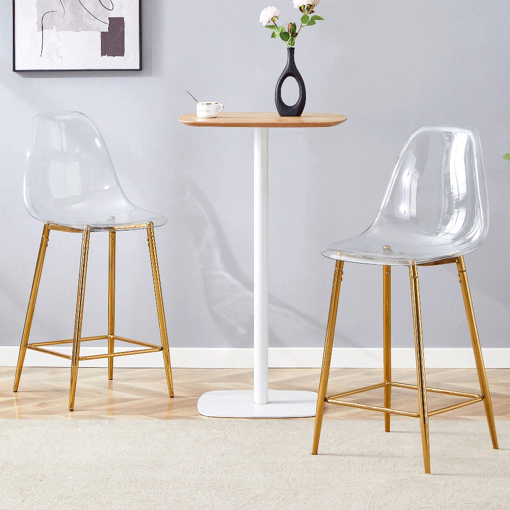 Sgabelli da Bar Set 2 Pezzi ¨C MINIMAL ¨C Trasparenti con Struttura in Metallo Nero/Oro/Argento
