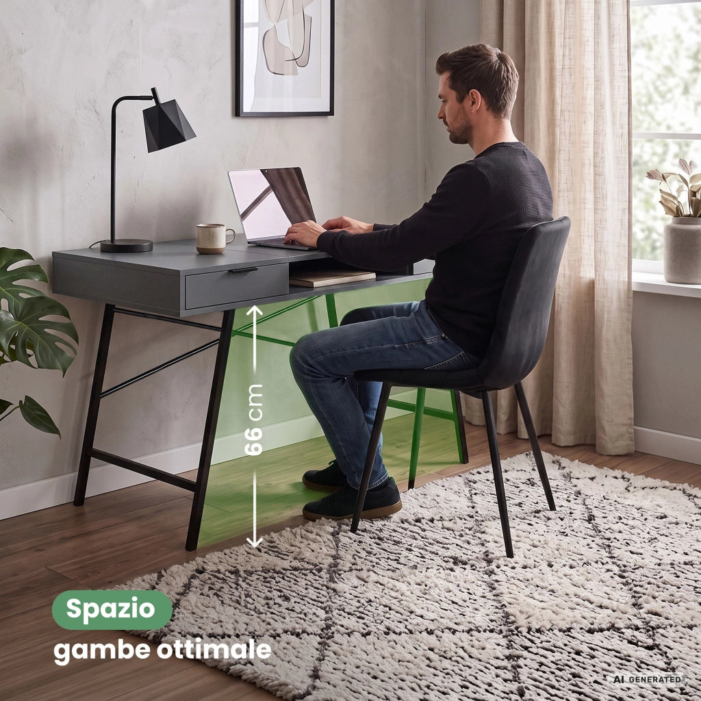 Scrivania industriale per computer Grafite ARDEN 120 cm 2 cassetti 1 ripiano gambe nere