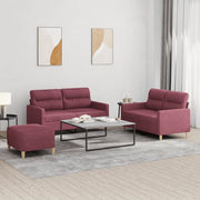 vidaXL Set di Divani 3 pz con Cuscini Rosso Vino in Tessuto