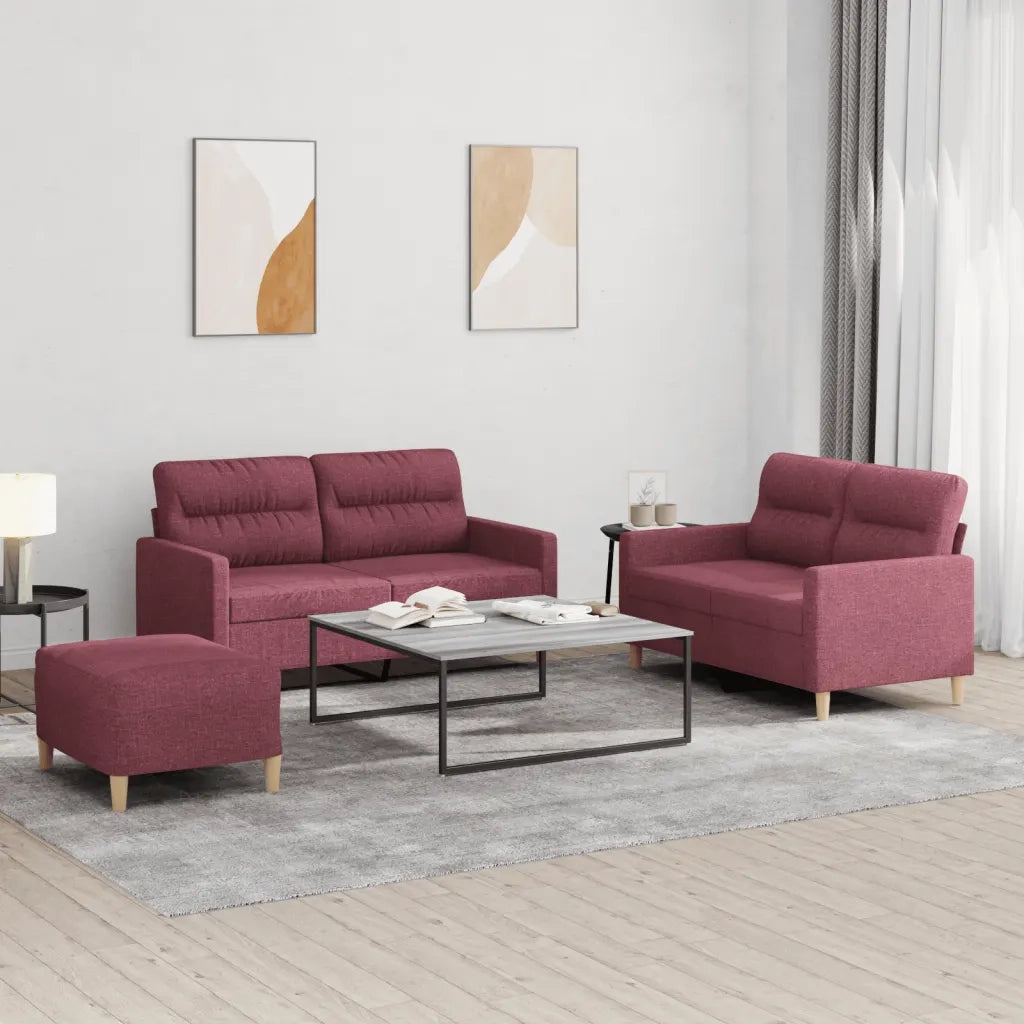 vidaXL Set di Divani 3 pz con Cuscini Rosso Vino in Tessuto