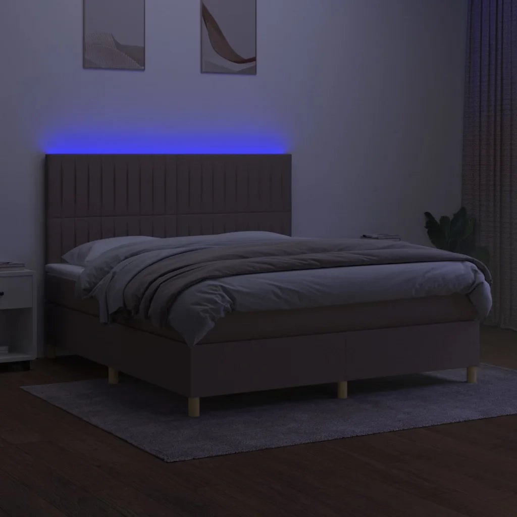 Letto a Molle con Materasso e LED Tortora 160x200 cm in Tessuto 3135609