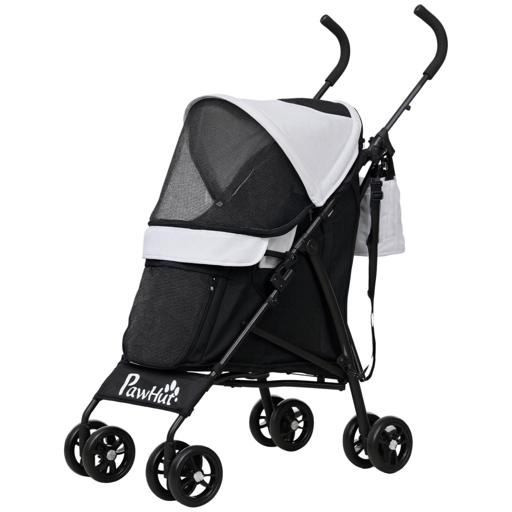Passeggino per Cani con 2 Finestre a Rete, in Acciaio e Tessuto Oxford, 76x44x103 cm, Nero e Grigio Chiaro