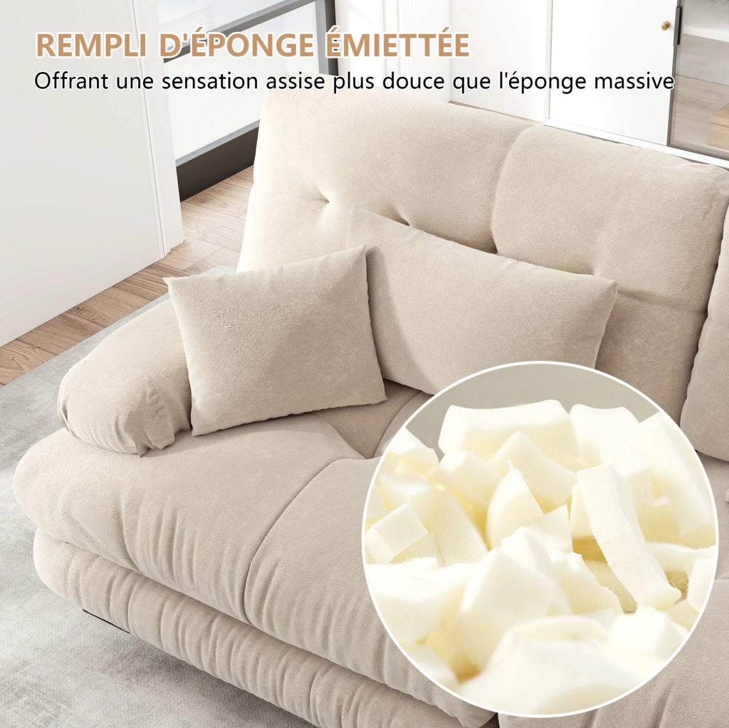 Divano Angolare Modulare in Chenille Vintage Marrone Chiaro con Poggiapiedi Mobili, 4 Posti