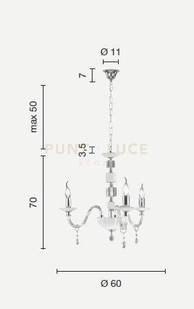 LAMPADARIO LIVIA 3 LUCI TORTORA- TRASPARENTE E CROMO ATTACCO E14 D.60CM