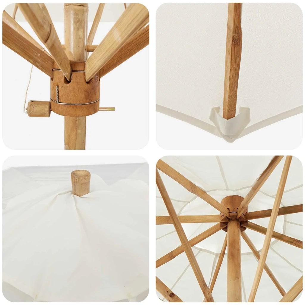 Ombrello da giardino-Ombrellone da spiaggia Bianco Crema ? 240 x 260 cm Bamb¨´