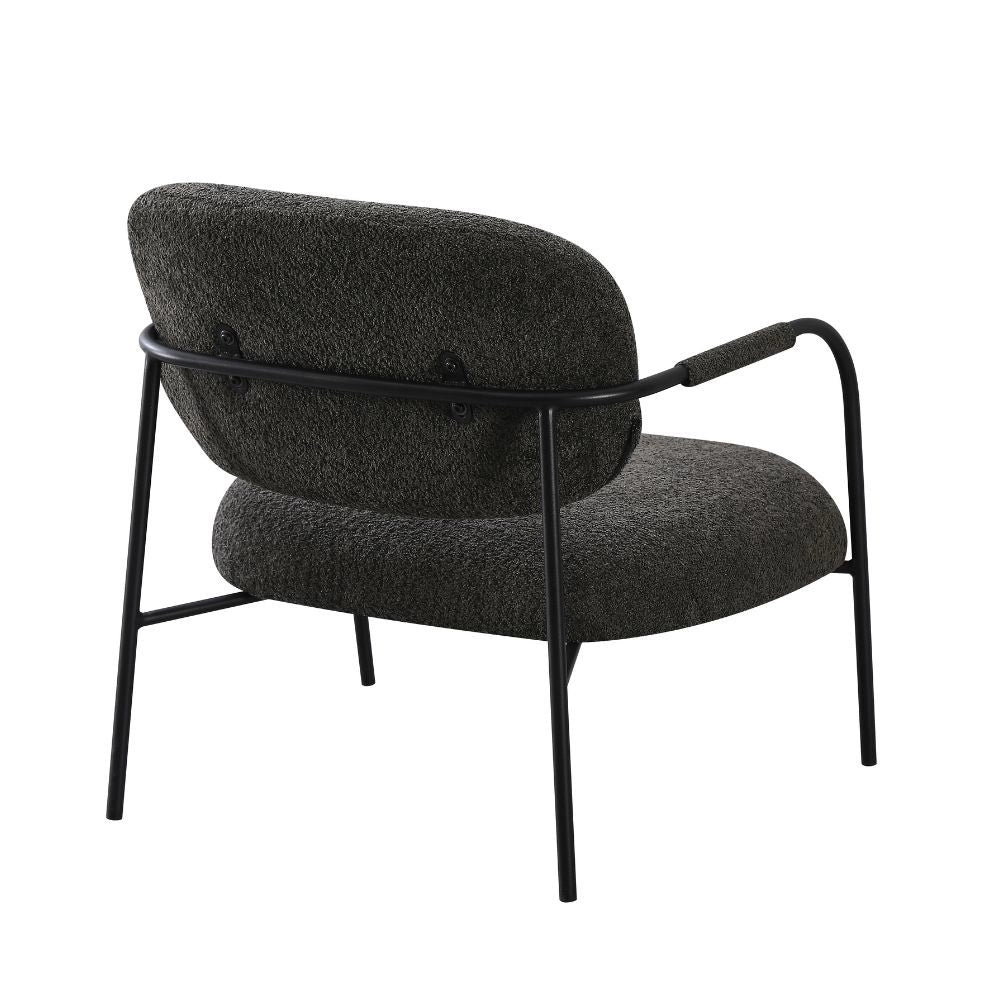 2x Poltrona Nat con struttura in metallo nero e seduta in tessuto teddy grigio scuro