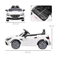 Macchina Elettrica per Bambini Licenza Mercedes SLC 300 con Telecomando, in PP e Metallo, 107x62.5x44 cm, Bianco