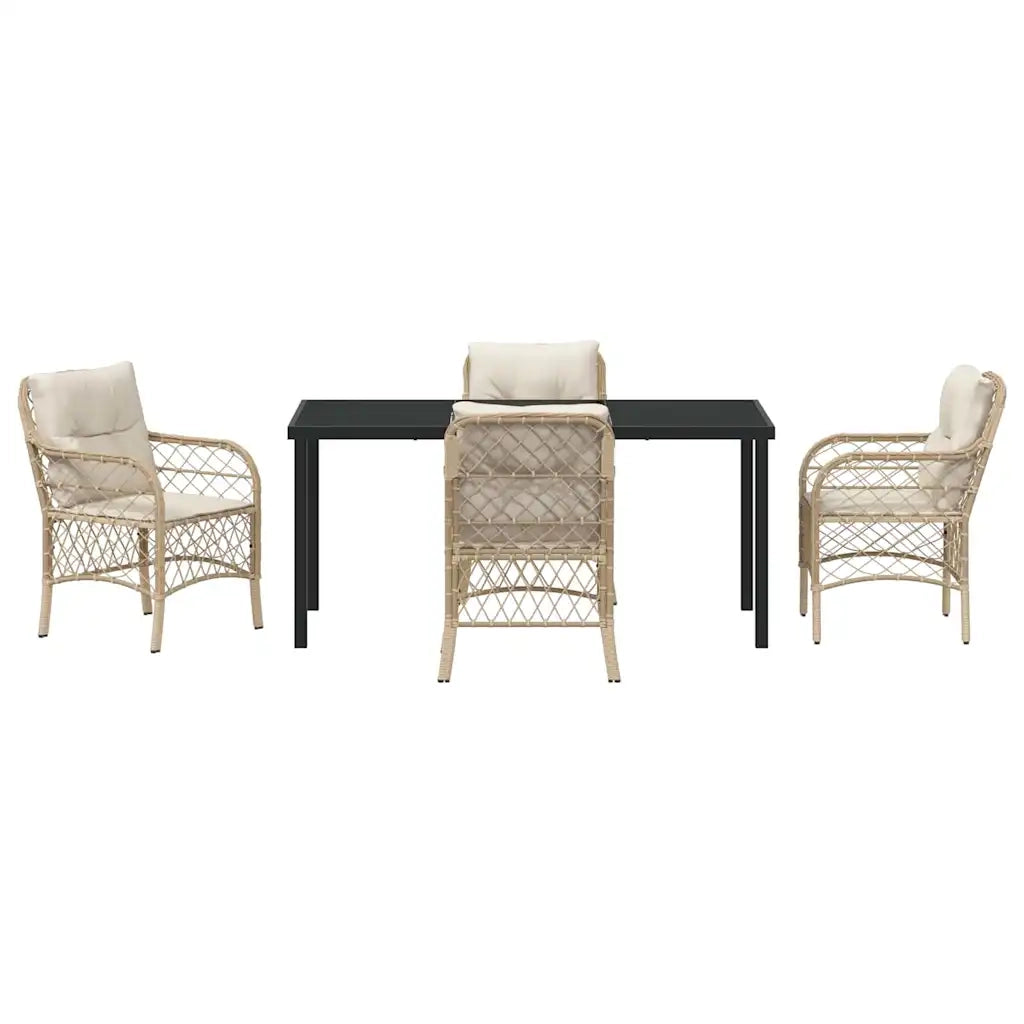Set da Pranzo per Giardino con cuscino 5 pcs Beige polyrattan 3380228