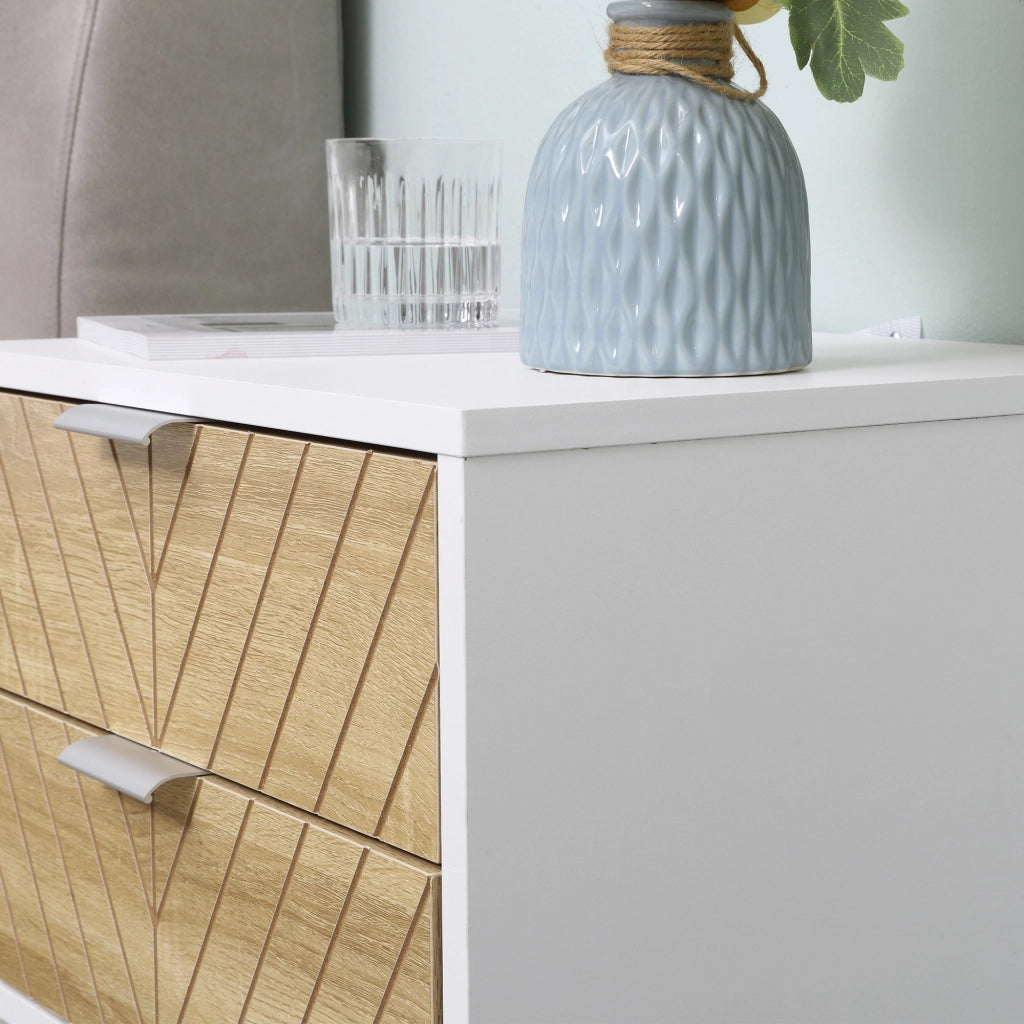 Comodino con 2 cassetti ¨C Minimal ¨C 45x39x48 cm bianco e rovere