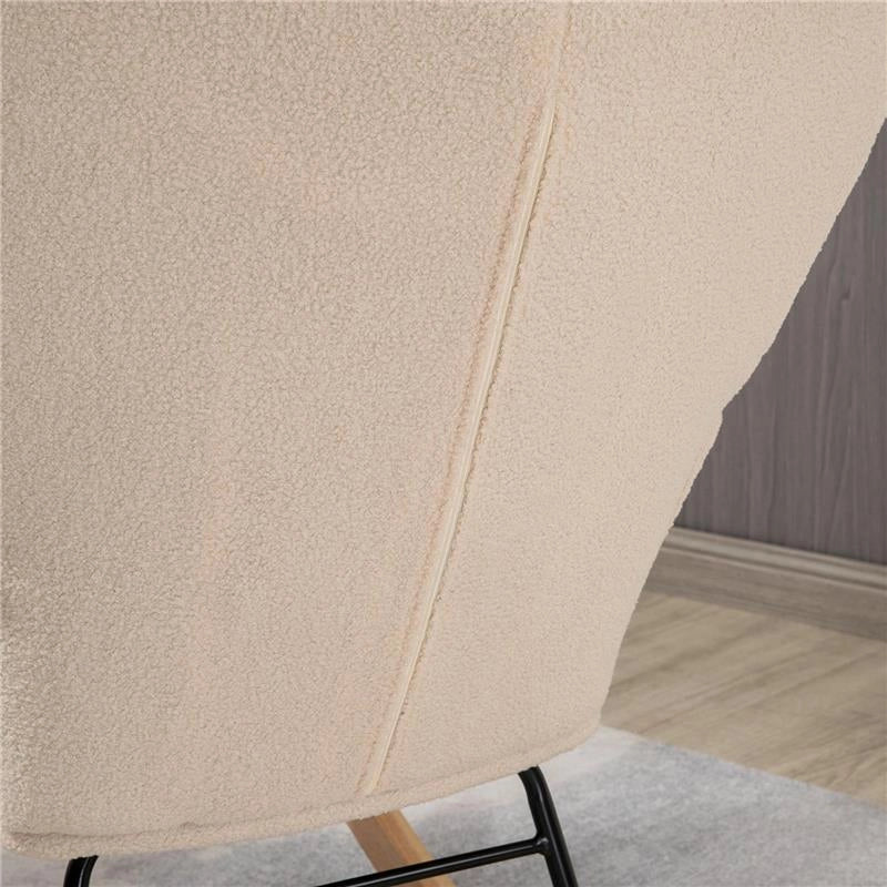 POLTRONA A DONDOLO IMBOTTITA IN LEGNO E ACCIAIO PER SOGGIORNO E CAMERA DA LETTO, 71X92X101 CM, BEIGE