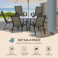 Sedie da Giardino Set 6 Pezzi, Sedie da Esterno Impilabili in Metallo e Tessuto Traspirante, Marrone