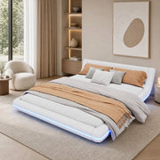DESMIU Letto basso 160 × 200 cm 2 posti con LED regolabile, senza materasso, in PU, bianco