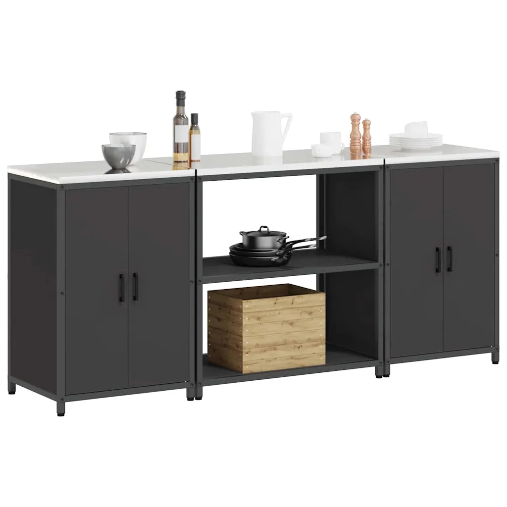 vidaXL Set di Stoccaggio per Cucina 3 pcs Nero 210 x 50 x 92 cm