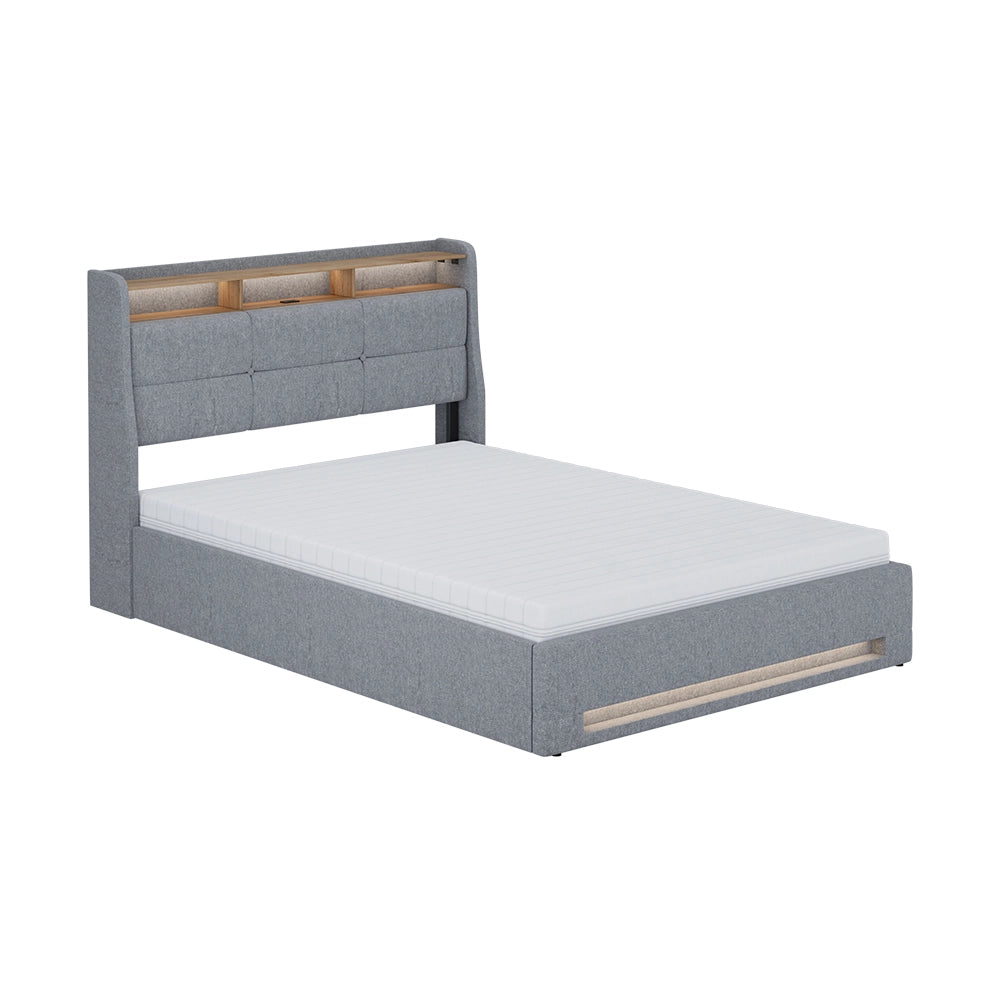 Vitalispa Letto imbottito Grigio/quercia con materasso, LED e connessione USB