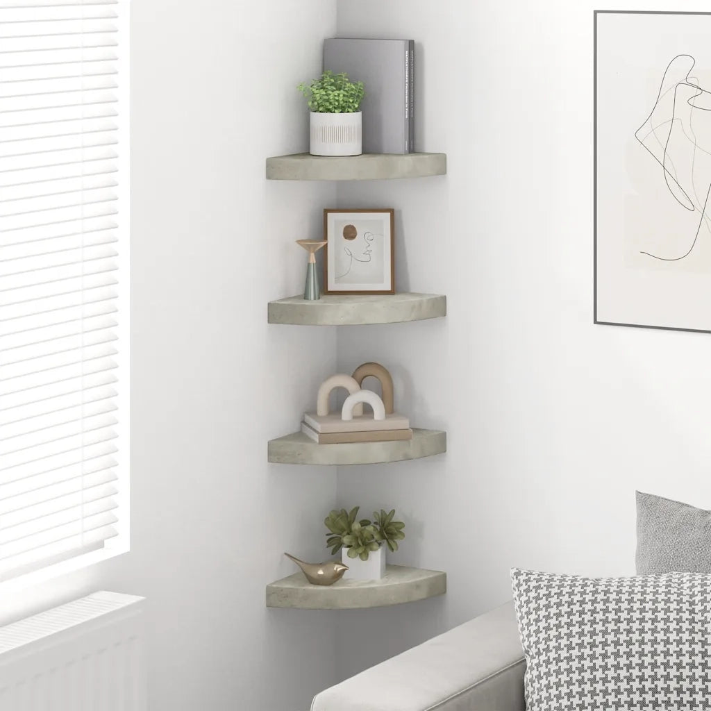 Mensole Angolari 4 pz Grigio Cemento 25x25x3,8 cm in MDF 326635