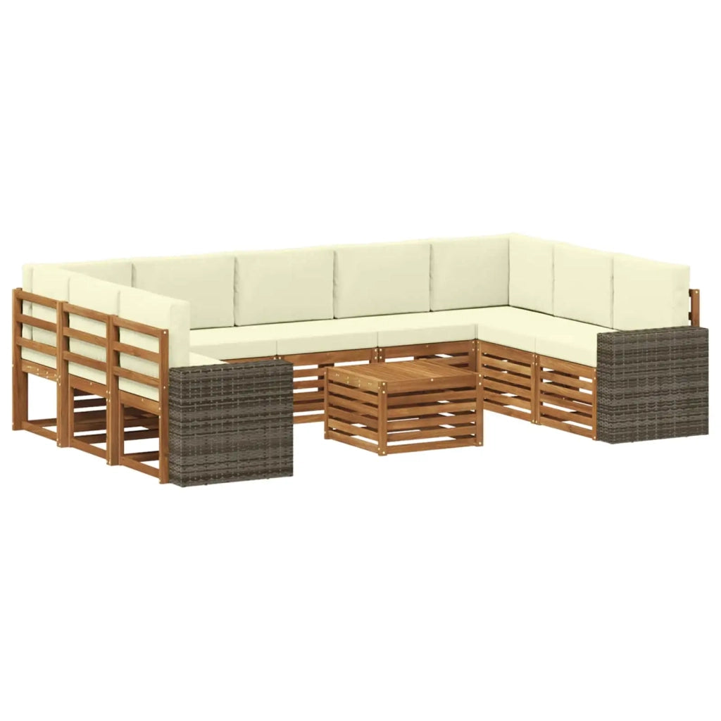 Set divani 10 pcs Naturale e Crema Legno di Acacia Massello 3384876