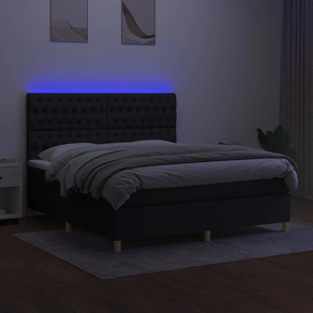 Letto a Molle con Materasso e LED Nero 180x200cm in Tessuto 3135695