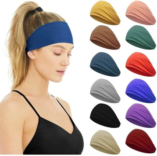 Cinturini per Capelli 12 Colori - Flessibili Nylon/Spandex - Respiranti - Leggeri - Cinturini per Capelli Donna - Adatti per Sport/Yoga