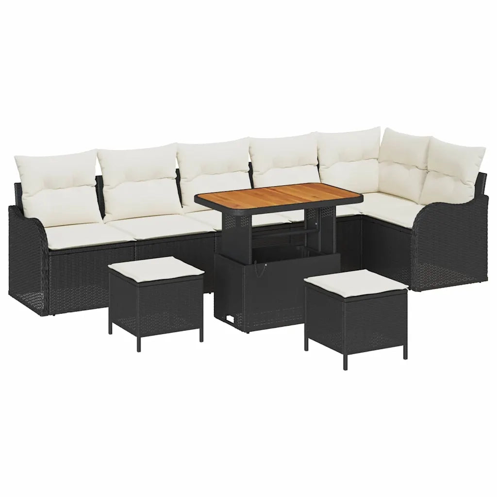 Set Divano da Giardino con cuscino 9 pcs Nero polyrattan