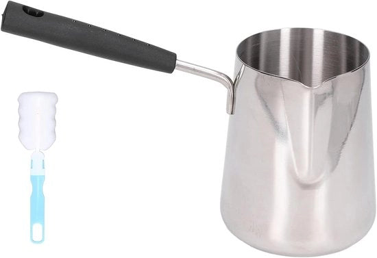 Caffettiera in acciaio inossidabile di 600 ml con superficie lucida - Scaldabottiglia resistente al calore - Con maniglia per sirop di acero e riscaldamento di salse