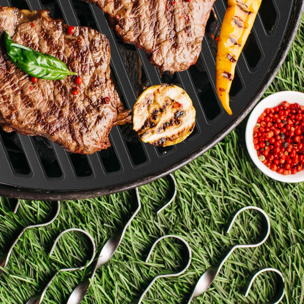 Set 2x Griglia in ghisa, forma a mezza luna, 55 x 26,5 x 0,9 cm, per barbecue, bistecchiera, ideale per grigliare carne, pesce, verdure