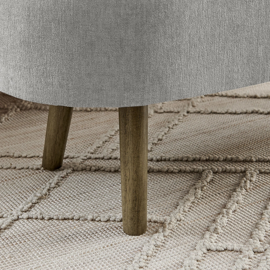 Panca contenitore in Chenille grigio con struttura in legno massello e vano 20 L