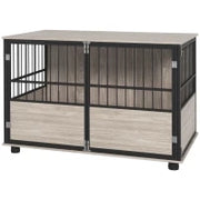 Gabbia per Cane Interna, Tavolino, 100 x 60 x 68 cm, Nido, 3 Porte Bloccabili, Legno Nero