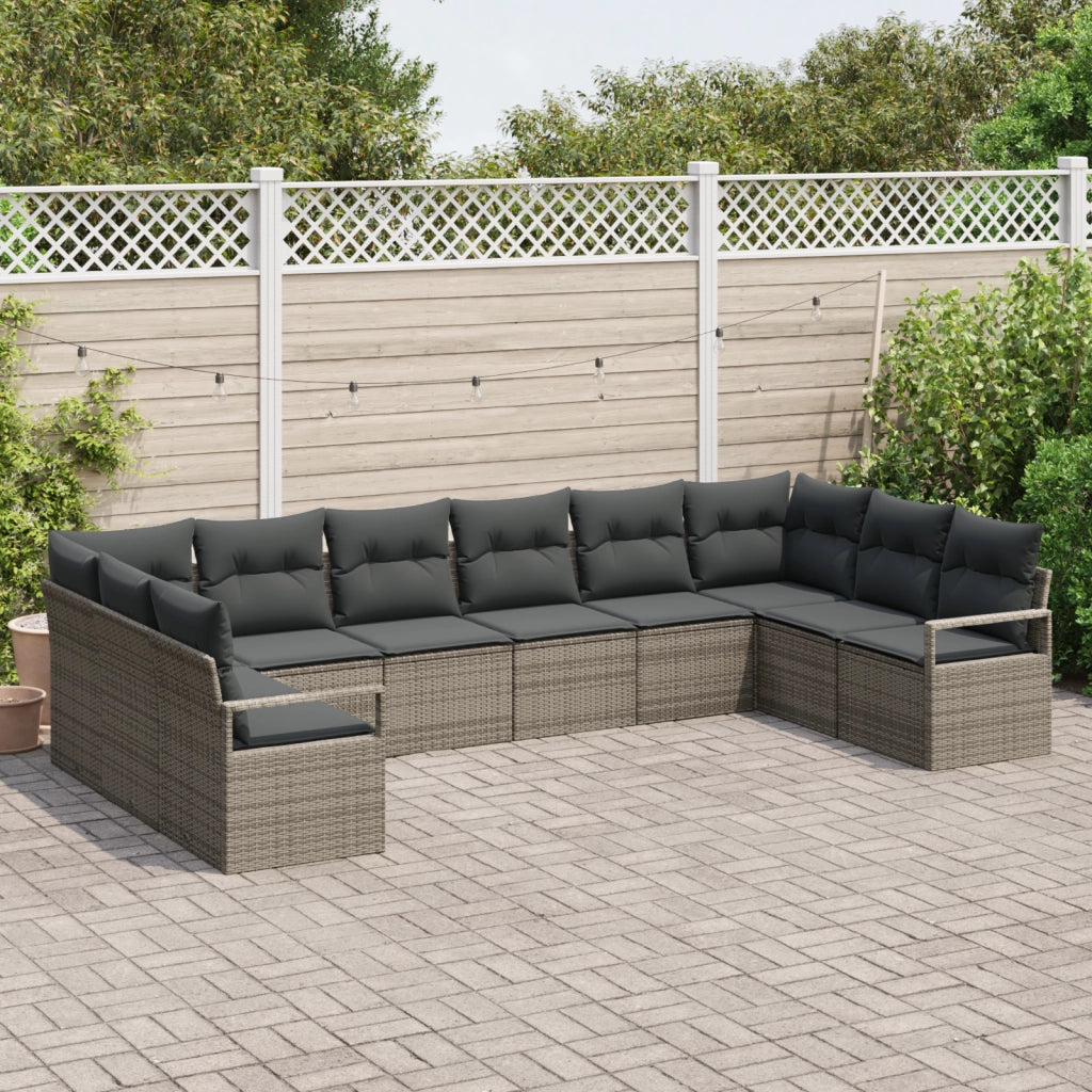 Set di divani da giardino  da 10 pezzi con cuscini grigi in rattan sintetico