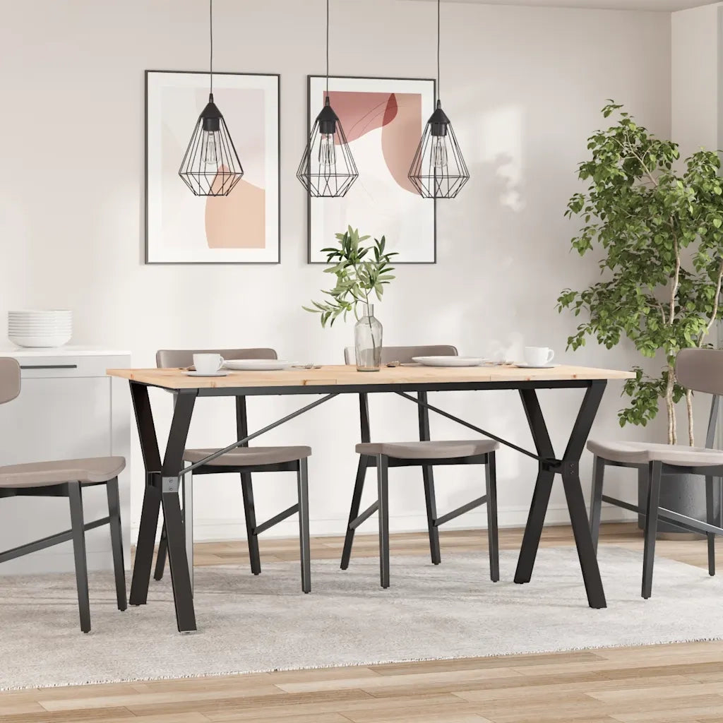 Tavolo da Pranzo Telaio a Y 140x80x75 cm Legno Pino e Acciaio