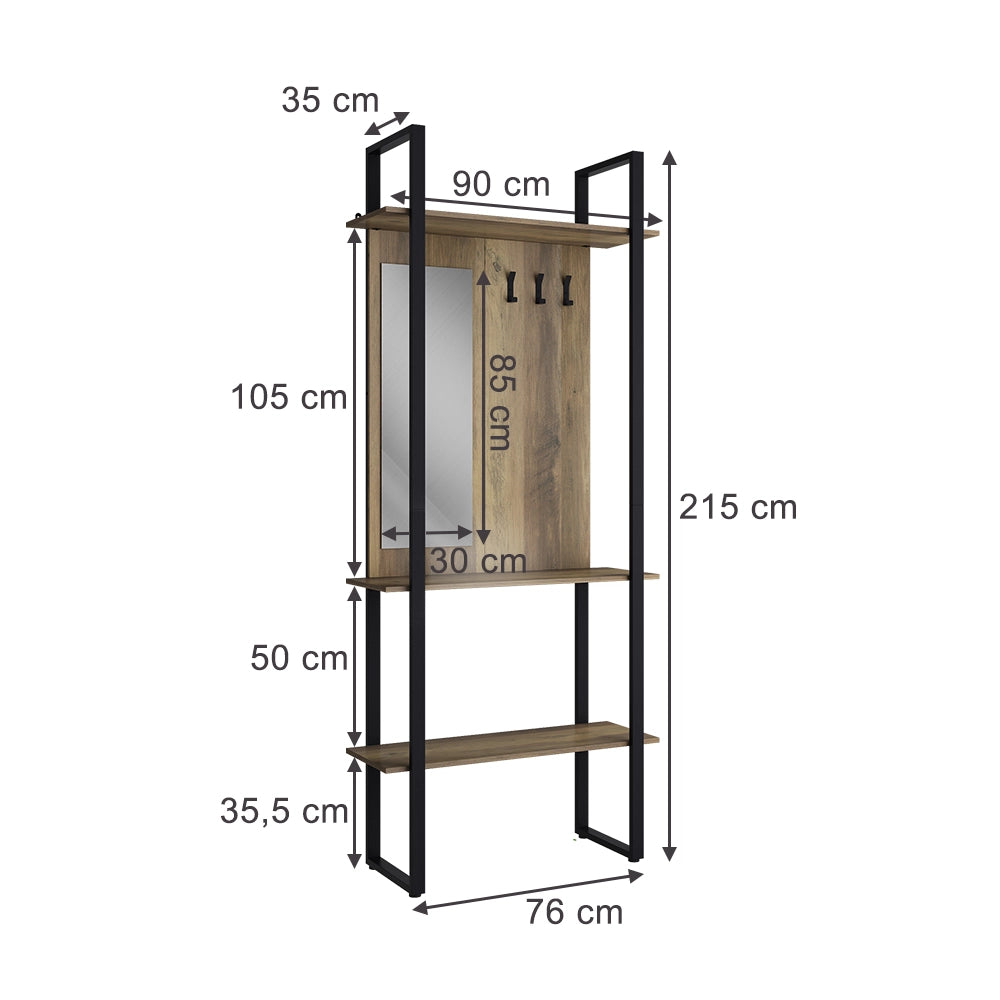 Vicco Armadio da ingresso Antracite 90 x 215 cm con gancio e specchio