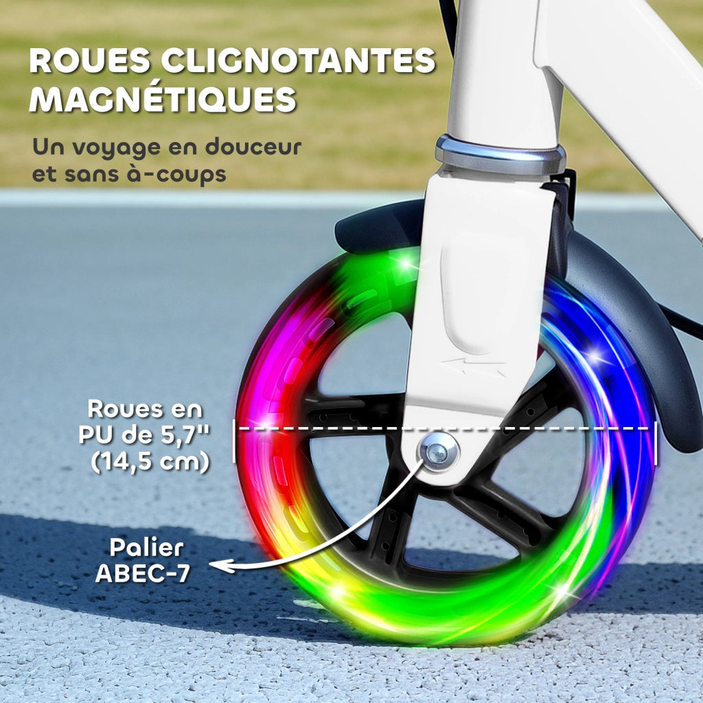 Monopattino pieghevole per bambini 3-8 anni ¨C Xylo ¨C ruote LED luminose, 4 altezze regolabili, bianco