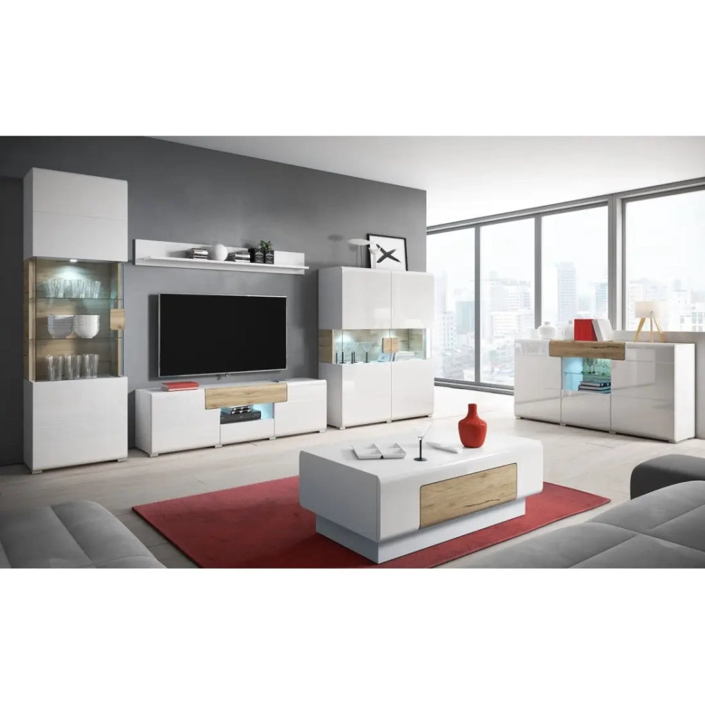Tavolino basso OHIO – Bianco opaco e rovere 110x60 cm