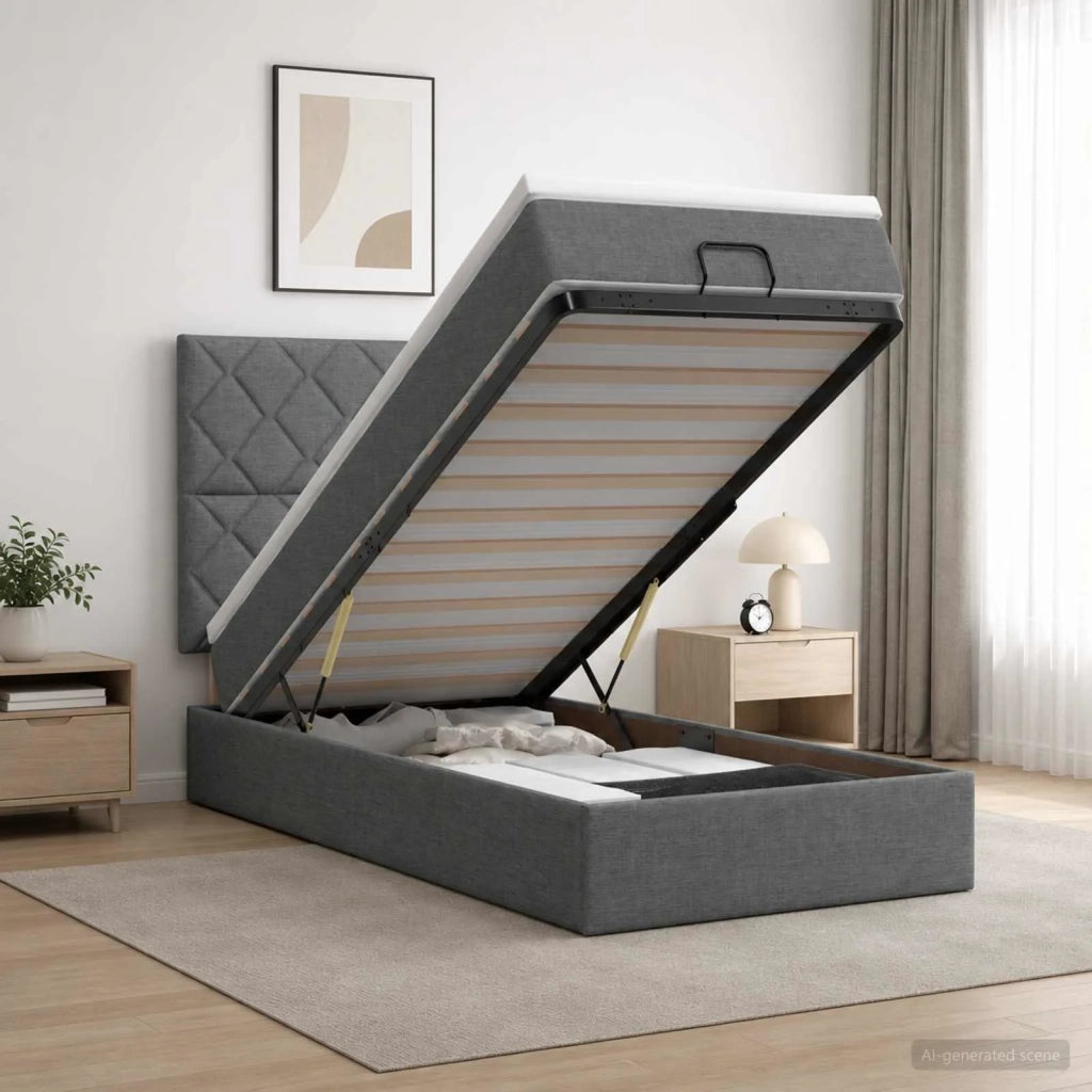 Letto ottomano con materasso Grigio Scuro 100 x 200 cm Tessuto 3457550