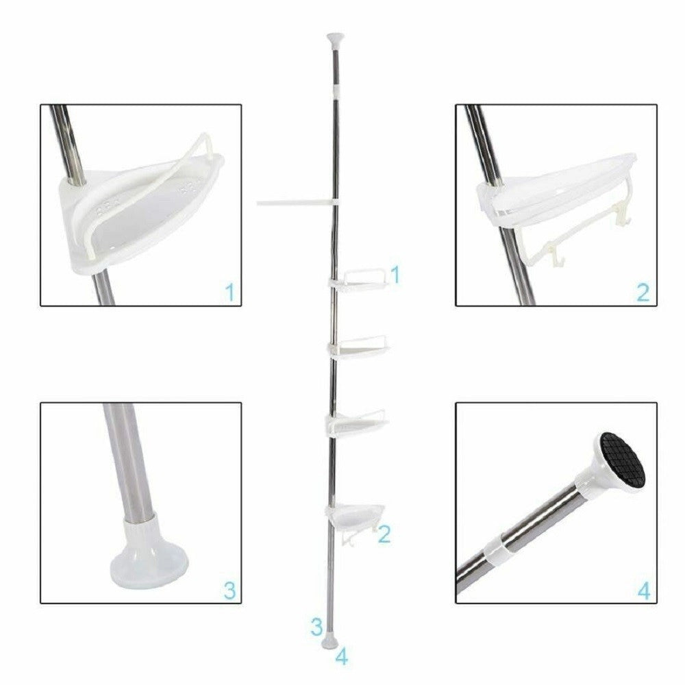 Trade Shop - Scaffale Angolare Per Angolo Doccia Bagno Telescopico 4 Mensole Con Ganci -
