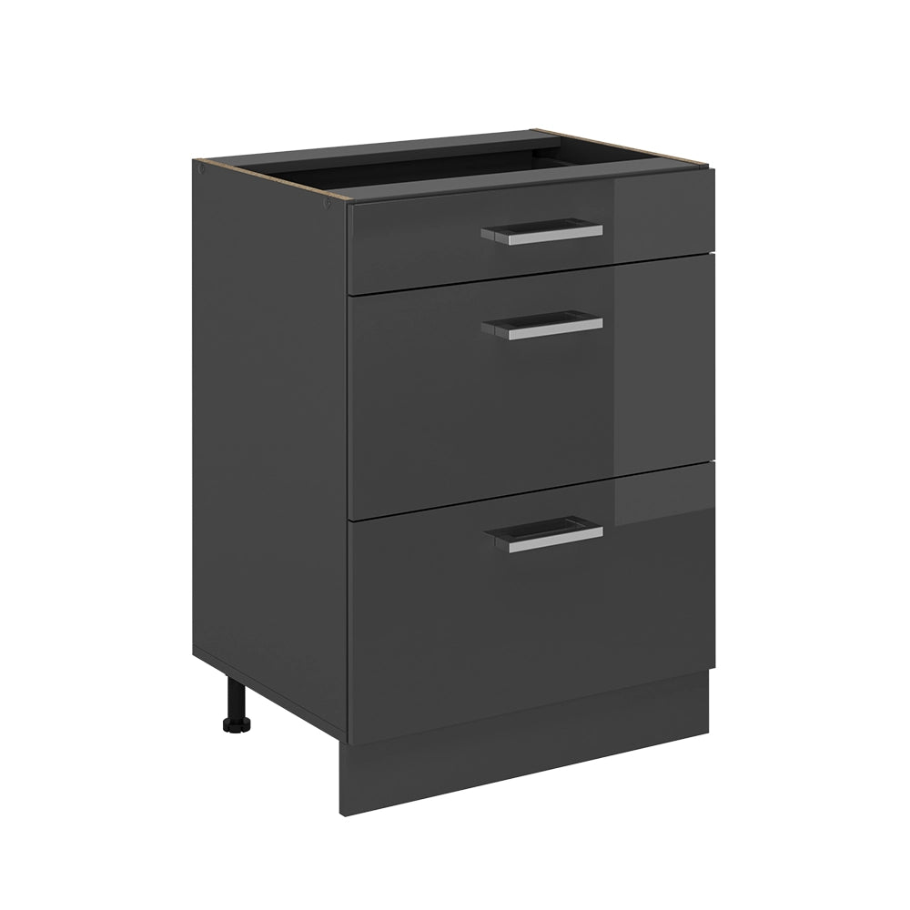 Vicco Mobiletto base per cucina Antracite lucido 60 cm con cassetti, senza piano di lavoro