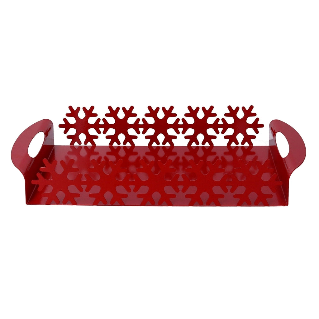Vassoio in Metallo fiocco neve rosso rettangolare cm 41x20xh6,5
