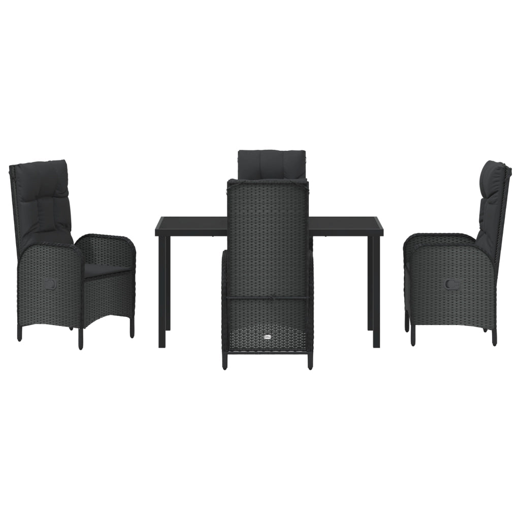 Set di Giardino da 5 Pezzi in Rattan Poliestere Nero