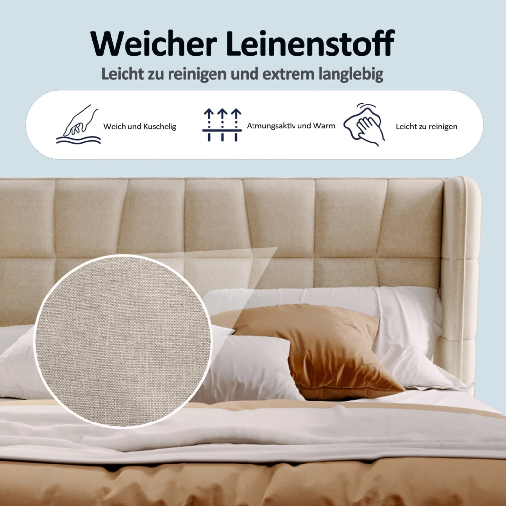 Letto matrimoniale contenitore imbottito 180x200 cm beige